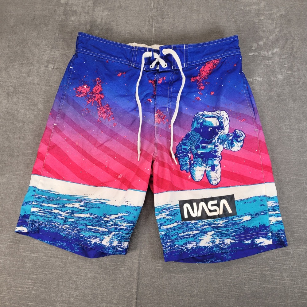 Buzz Aldrin NASA Astronaut Space Print Board Shorts Men's‎ Size M Swim Trunks